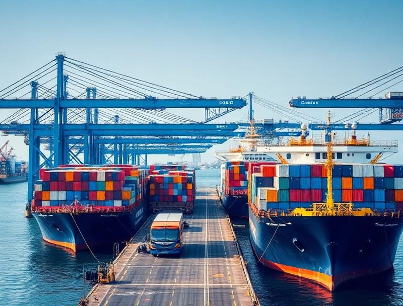 Container ships and cranes at a commercial port